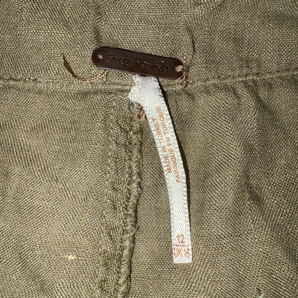 Free People Issa Cargo Pants Linen in Olive Green Bohemian Pattern - Size US 12 - Picture 8 of 16